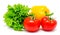 Vegetables tomatos lettuce and paprika isolated