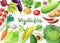 Vegetables top view frame. Farmers market menu design. Colorful fresh vegetables, organic healthy food, vector