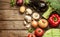 Vegetables on vintage wood background - autumn harvest