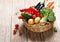 Vegetables in a wattled basket