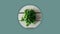 Vegetables on white wooden table on the mint background, top view