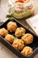 Vegetarial Falafel Balls in Lunch Box. Healthy Take Away Brunch Idea