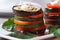 Vegetarian appetizer of roasted vegetables with sauce