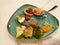 Vegetarian appetizers - fresh vegetables, fruit, bread and cheese