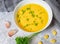 Vegetarian autumn pumpkin cream soup with seeds