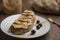 Vegetarian breakfast with toasted rustic bread, peanut butter and banana