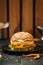 Vegetarian Burger Vegetable Cutlet wood background