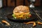 Vegetarian Burger Vegetable Cutlet wood background