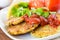 Vegetarian burgers with sauce and vegetable, selective focus