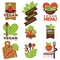 Vegetarian cafe menu vector icons templates set of vegetables and vegan heart leaf