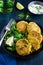 Vegetarian chickpeas and spinach fritters with garlic herb yogu