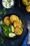 Vegetarian chickpeas and spinach fritters with garlic herb yogu