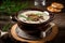 Vegetarian cream soup with mushrooms and spicy herbs, AI Generated