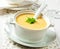 Vegetarian cream soup served on elegant table
