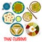 Vegetarian dinner of thai cuisine sketch icon