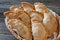 Vegetarian dish: potato pies in a basket, close-up