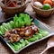 Vegetarian dish for vegans, bok choy sauce with mushrooms