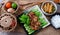 Vegetarian dish for vegans, bok choy sauce with mushrooms