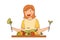 Vegetarian Female at Table Eating Raw Vegetables Vector Illustration