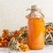 Vegetarian food, healthy nutrition, preserving the harvest of ripe juicy sea-buckthorn, preparing fresh healthy vitamin drink and