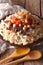 Vegetarian food: kushari of rice, pasta, chickpeas and lentils c
