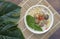 Vegetarian food; mushroom coconut soup filled with lemon grass;