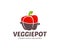 Vegetarian food, pot and bell pepper, logo design. Veggie, vegan, meal and restaurant, vector design