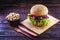 Vegetarian hamburger, roasted and ready for consumption. Healthy and vegetarian life concept. meatless snack based on soy and