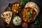 Vegetarian Indian food flat lay Generative AI