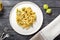 Vegetarian Italian dish with Penne Pasta and Romanesco Broccoli