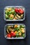 Vegetarian lunch box. Broccoli, pumpkin, couscous salad, grilled eggplant and tomatoes. Healthy diet home food concept. Office foo