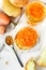 Vegetarian organic sweet carrot jam or marmalade toast topping for breakfast