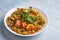 Vegetarian paneer biryani at light blue background