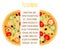 Vegetarian pizza menu, margherita with tomato, pepper, cucumber, mushroom, olive