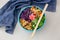 Vegetarian Poke bowl, The traditional Hawaiian food. Top view