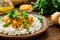 Vegetarian rice and vegan chickpea curry