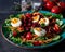 Vegetarian salad with beans, eggs and vegetables