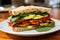 vegetarian sandwich with avocado and roasted veggies