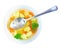 Vegetarian soup, spoon with diet word, isolated