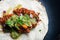 Vegetarian vegan tacos al pastor with green salsa