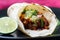 Vegetarian vegan tacos al pastor with green salsa