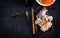 Vegetarian vietnamese spring rolls with spicy shrimps, prawns, carrot