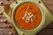 Vegetarian West African Peanut Soup close-up in a plate. horizon