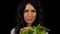 Vegetarian woman healthy eating fresh green salad