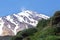 The vegetation of Mount Damavand with summit background , Iran