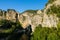 The vegetation of the Pont dArc in the gorges of the Ardeche in Europe, France, Ardeche, in summer, on a sunny day