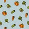 Vegetebles color outline isometric pattern