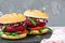 Veggie beet and lentil burgers with vegetables.