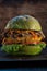 Veggie burger. lettuce, the cutlet vegetarian meat alternatives consists of chickpeas corn potatoes. mushrooms . rusty baking