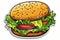 Veggie burger, topped with vegetables only, manga style vector illustration